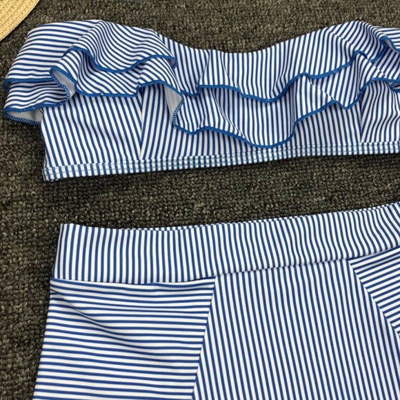 NEW ☀️ Blue & White Striped High Waisted Bikini - Picture 7 of 7
